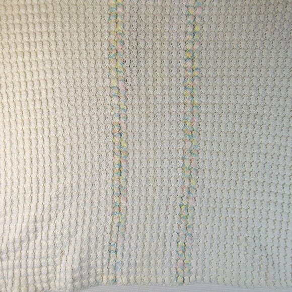 Vintage Handmade Crocheted Baby Blanket 54x32 Pastel Fringe Nursery Decor - Picture 3 of 13